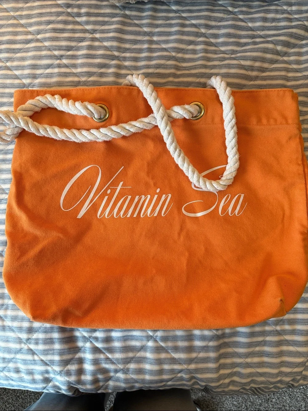 Vitamin Sea Orange Canvas Tote with White Rope Handles - Picture 1 of 1